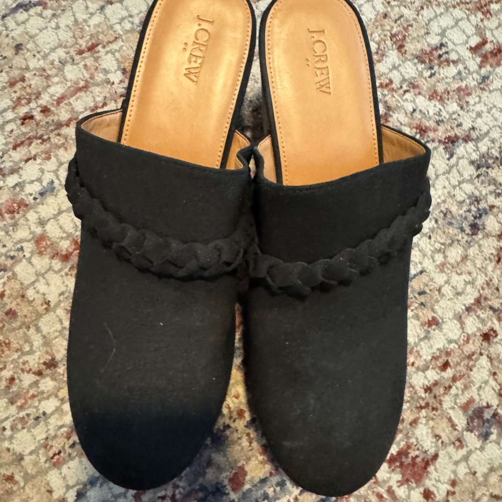 J. Crew Black Mules with Fringe Detail